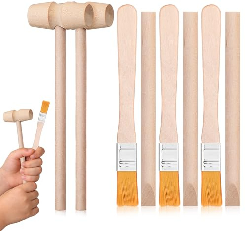 Veemoon Kids Gemstone Dig Toy Kit 2set Boys and Girls Archaeology Tools Set Wood Dinosaur Excavation Tools Mini Wooden Hammer Brush Crystal Dig Kit Pretend Play Toys (6Pcs)