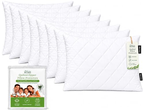 Adam Home Quilted Pillow Protectors 8 Pack (50 x 75 CM) - Soft Poly Cotton Zippered Pillow Cases – Durable, Breathable & Comfortable