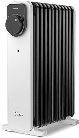 Midea Oil Filled Radiator, 2300W, 11-Fin Portable Electric Heater with Knob Controls, Adjustable Thermostat, 3 Heat Settings, Tip-Over & Overheat Protection, UltraQuiet Operation for Office & Home Use