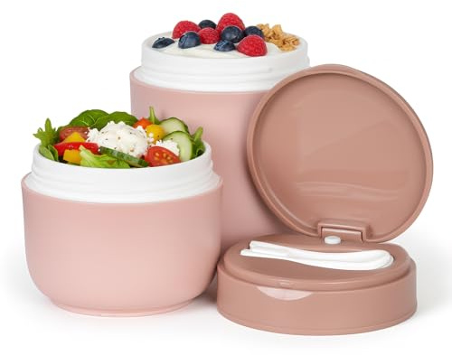 Colexy Tazza Colazione, Tazza Cereali, Tazzas Colazione Portatile con Cucchiaio, Doppio Strato Contenitore Yogurt, Bicchiere Muesli Riutilizzabile per Avena, Spuntini e Pranzo a Scuola (Rosso)