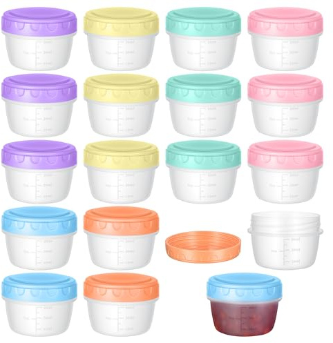 Fentar 18 Petit Pot Conservation 80 ml avec Échelle Graduée, Pot Repas Étanches avec Couvercle, Boite Alimentaire Plastique Réutilisables, Boite Hermétique Alimentaire pour Sauces (6 Couleurs)