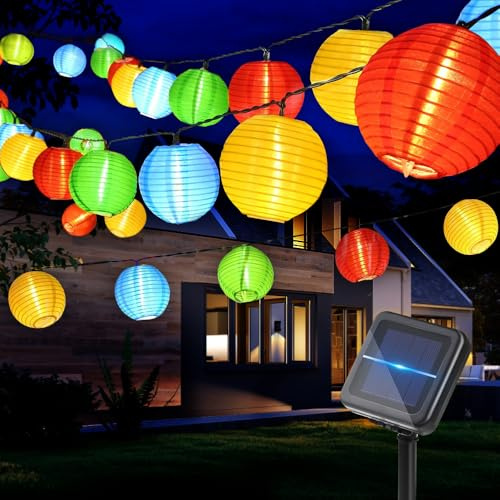 mizikuu 10m Guirnaldas Luces Faroles Exterior Solar LED, Lámparas Solares de Luces con 50 Bombillas 8 Modos Impermeable Farolillos Colorido Decoración para Jardín Patio Café Fiesta Exterior Interior