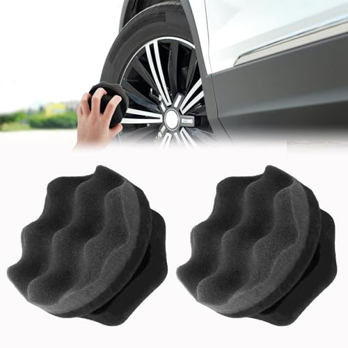 2PCS Large Tire Shine Sponge Applicator Pad, Multi-Use Hand Polishing Sponge, Professional Car Tyre Brush, Reusable Washable Tyre Brush, Effortless Stain Removal & Gloss Enhancement for Car Tires