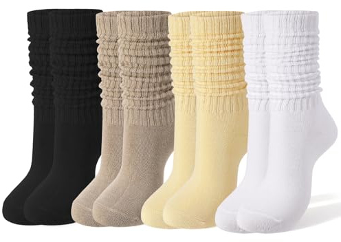 Zuimei 4 Pairs Slouch Socks for Women Soft Long Socks | Womens Calf Socks Knee High Boot Socks Comfortable Scrunch Crew Socks for Ladies Girls