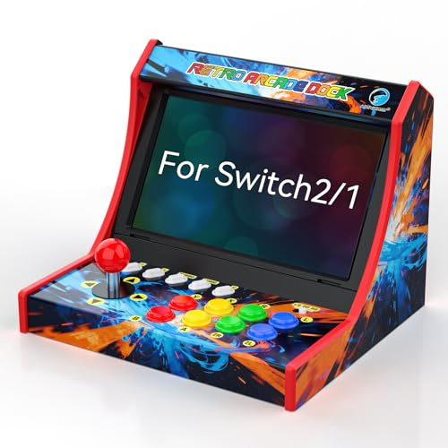 Retro Arcade Stick for Switch 2/OLED/Switch,Mini Arcade Machine Cabinet with 12 Game Card Slots & SD Card,Support Turbo (neon)