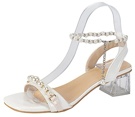 Uwdiohq Sandali Stile Per L'Estate 2026 Da Donna Linea Pearl Con Alla Tacco In Ballerina Bambina Oro (White, 38) Sandalo Comodo Spiaggia Scarpe Basse Ciabattine Estive Zeppe Bianche Gioiello