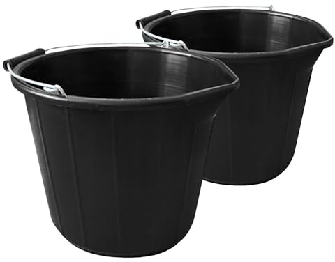2 x - Black - Builders Bucket Plastic 3 Gallon 14 Litre 14L Strong Water Mixing Storage DIY