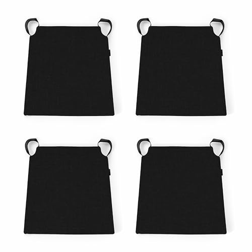 POKAR Pack de 4 Cojines para Silla con Cintas de Velcro 41x35x40 cm (Espesor 5 cm) | Cojines Trapezoidales | Asiento Cómodo para Interior o Terraza | Relleno Espuma | Oeko-Tex | Made in EU | Negro