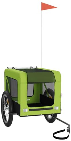 Teenpull Rimorchio per bicicletta cani verde nero in tessuto Oxford e ferro con telaio in metallo 63 x 123 x 66 cm, pieghevole, maneggevole, robusto per viaggi, escursioni e visite veterinarie
