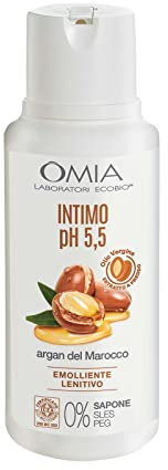Omia, Intimo Eco Bio Con Olio di Argan del Marocco, Detergente Intimo, Azione Emolliente e Lenitiva, Ph 5.5, Senza Sapone, Formula Vegana, Dermatologicamente Testato - Flacone da 250 ml