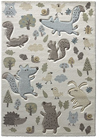 Wecon Home Sigikid I Moderner Kurzflor Kinderteppich, Kinderzimmer für Mädchen & Jungen I Forest I SK-21965-060 I Weiß Taupe Grau Grün Gelb I (160 x 225 cm)
