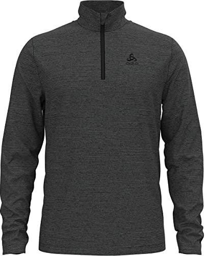 Odlo Fleecepullover für Herren Roy | Shale Grey - Black Stripes | Größe XXL | Midlayer mit Halbreißverschluss | Langarm Wandershirt