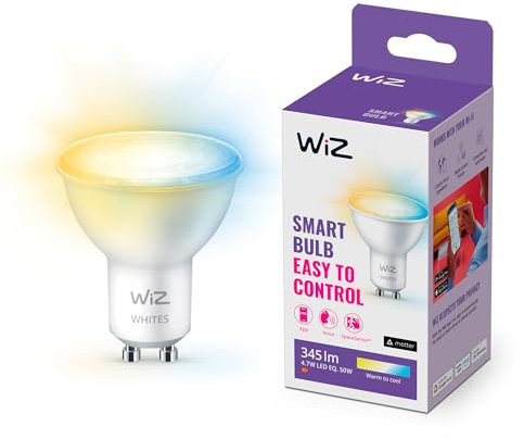 WiZ Tunable White LED Spot, GU10 1er Pack Kunstoff Spot, dimmbar, warm- bis kaltweiß, 50W, smarte Steuerung per App/Stimme über WLAN