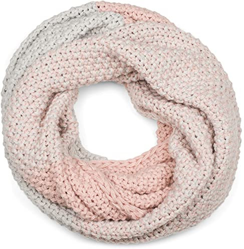 styleBREAKER Damen Strick Loop Schal 2-Farbig mit Ombre Farbverlauf, Reiskorn Strickmuster, warmer Winter Strickschal 01018165, Farbe:Rose-Hellgrau