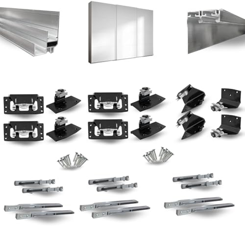 EVOTRADE Kit de herramientas SISTEMA-4 para armarios correderos con puertas colgantes máx. 80 kg. Apertura y cierre amortiguado – Kit con rieles de 3 metros y carros (kit para 3 puertas correderas