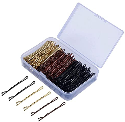 DAQIEPIN Bobby pins 150 unidades de horquillas de metal con forma de onda color negro dorado y marrón accesorios para el pelo para mujeres y niñas con caja de almacenamiento para bodas de 5 cm