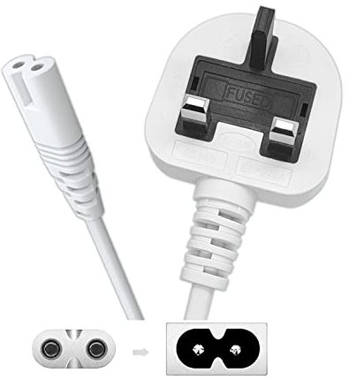 SHAFI® 5M Figure 8 Power Lead - 2-Pin IEC-C7 Universal 3-Pin UK Plug Power Cable - AC Mains Power Cord Compatible PS5 Power Cable UK Xbox Series X Speaker Soundbar LG Sony Samsung TV - 5 Meter White