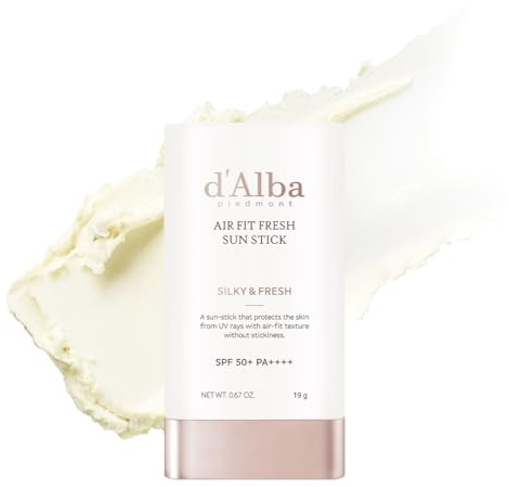 d'Alba Air Fit Fresh Stick SPF50+PA++++, Vegan Sunstick, Non-Sticky, Silky Powdery Finish, On-the-Go Sun Protection, Korean skincare, 19g / 0.67 oz.