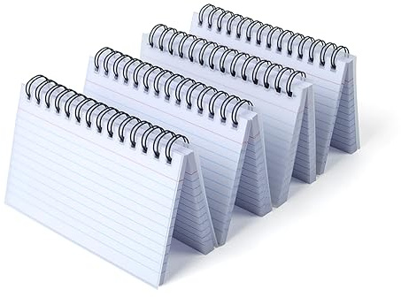 Vita revisionskort, 200 ark spiralbundna flashkort, 4 paket fodrade indexkort med skyddskåpa och indexflikar, skivkort (5 x 3 tum/förpackning) (vit)
