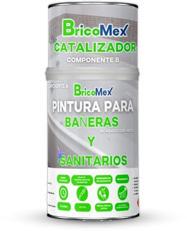 BRICOMEX Peinture pour Baignoire Finition SATINÉE Deux Composants 600+150 ML | Application facile | Finition céramique | Étanche (Céramique Blanc)