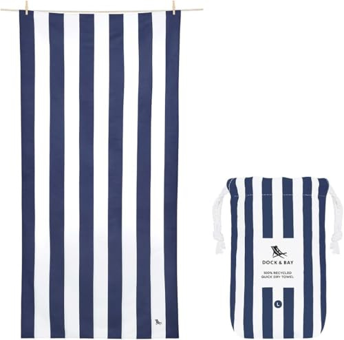 Dock & Bay Beach Towel - Quick Dry, Sand Free - Compact, Lightweight - 100% Recycled - Includes Bag - Cabana - Whitsunday Blue, Medium (130x70cm, 51x27)