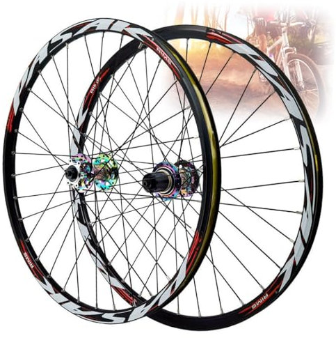 MTB balanscykel set 26 tum 27,5 tum 29 tum, aluminiumlegering racerfälg skivbroms 32H cykelhjul QR för 7–12 hastigheter 2180 G (färg: röd, storlek: 24 tum)