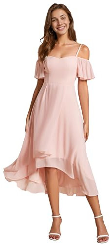 Ever-Pretty Robe d'Invité de Mariée Au Genou Manches Courtes High Low Bretelles Chic Rose 44