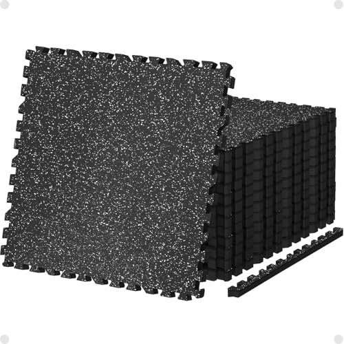 AIRHOP 0.79in Thick 24 Sq Ft Exercise Equipment Mats, 6 Tiles Upgraded Rubber Top with High Density EVA Foam, Large Interlocking Puzzle Gym Flooring for Home Gym, Heavy Weight Workout,Black & White