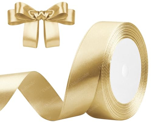 Nastro di raso solido Oro, 25mm x 23m Nastri in raso per confezione regalo, artigianato, fai da te, cucito, decorazione della festa nuziale, decorazione dell'albero di Natale.