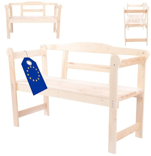 MODO24 Gartenbank aus Holz, Parkbank, Gartenmöbel, Sitzbank, Bank Friesenbank, Holzbank, 2-Sitzer, In- & Outdoor, FSC-Holz, Abmessungen 46x118x78 cm, Farbe: Naturholz