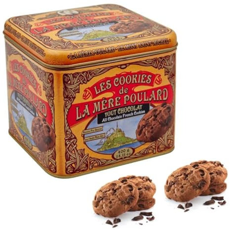 La Mère Poulard® | Biscotti Puro Burro e Tutto Cioccolato | Lattina Biscotti Francesi Burro Cioccolato | Frollini Puro Burro - 400 Gr | Latte Regalo Biscotti