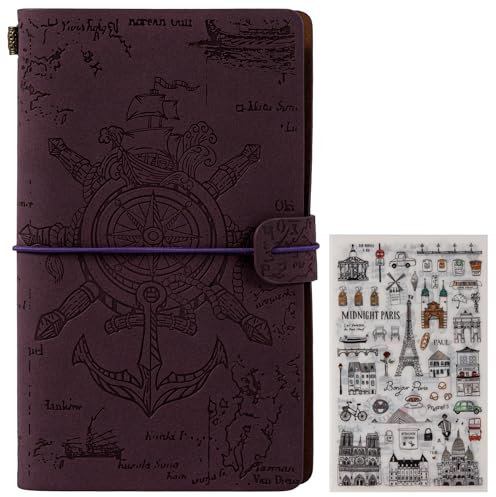 MGGAO Diario marinero de piel sintética - Cuaderno de viaje vintage para mujeres y hombres - Diario de viaje rellenable con páginas en blanco y rayadas, regalos para niñas y niños - A6