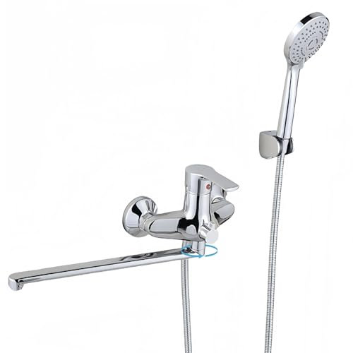 Badewannenarmatur Wannenarmatur mit Handbrause, Badewanne Mischbatterie Messing Badewanne Wasserhahn mit Chrom, 30cm Lange Wasserhahn,Thermostat Duschsystem
