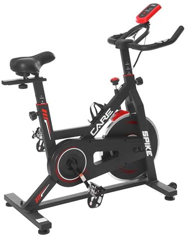 CARE FITNESS - Vélo de Biking - Spike - 74450 - Confortable - Masse d'Inertie 12 KG - Pédales Crantées et Sanglées - Guidon de Triathlon - Roulettes de Déplacement
