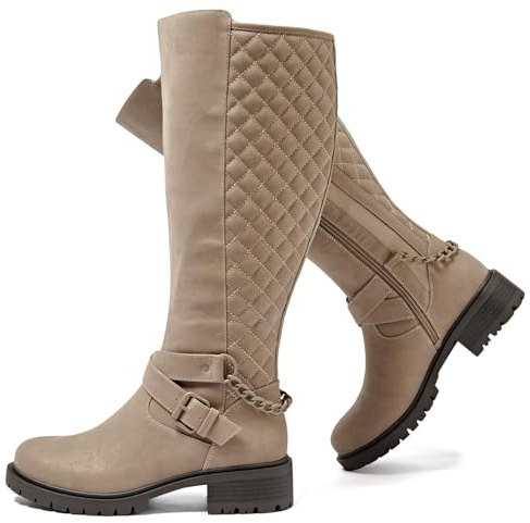 Luoika Women's Extra Wide Calf Knee High Boots, Wide Width Winter Tall Boots., Beige210701, 9 X-Wide