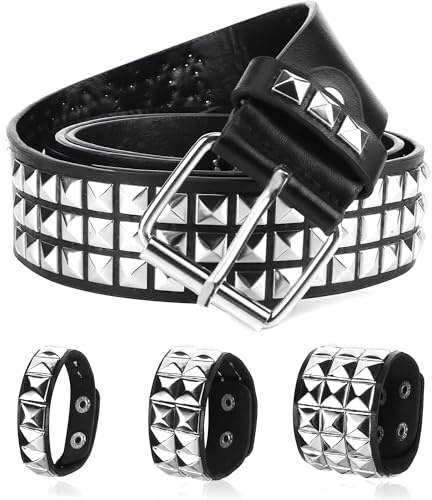 JSMTKJ Punk Rivetto Borchiato Cintura Rivetti in PU Pelle con Bracciale Punk 80s Stile Goth Rock & Occhielli Regolabili per Jeans/Pantaloni Accessorio Borchiato Resistente