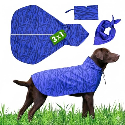 Petmoris Impermeabile Cane, Cappottino Cane Taglia Piccola, Media, Grande con Tessuto Premium Idrorepellente, Stampa Originale ed Elegante, Bande Elastiche Regolabili, Bandana e Borsa Abbinata (L)