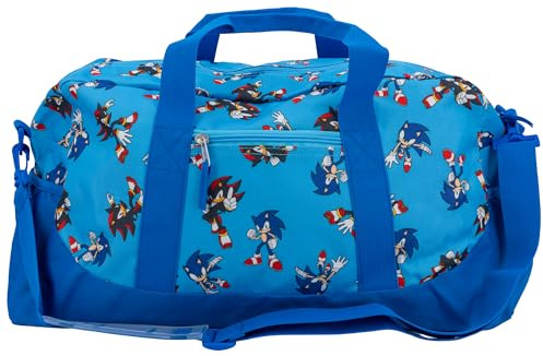Sonic The Hedgehog & Shadow Duffle Bag, 16 inch Travel Sleepover Weekender Bag for Girls & Boys, Blue