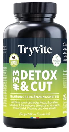 DETOX&CUT Premium-Komplex mit Mariendistel | Hochdosierte pflanzliche Formel mit Artischocke, Nopal & Bromelain | Für Alltag & Balance | TRYVITE | 90 Kapseln