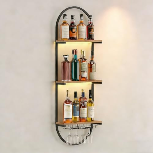 RAJYQODIS Portabottiglie da parete, portabottiglie fai da te in legno per bottiglie, mensole sospese a 3 livelli per liquori, per cucina, sala da pranzo, bar, cantina (50cm)