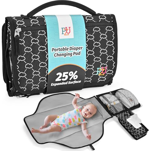 Matelas à langer portable pour bébé avec sac de nettoyage, imperméable et facile à nettoyer, noir