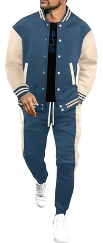 Generisch Tuta da uomo in stile college – due pezzi con giacca da baseball e pantaloni | Tuta sportiva per il tempo libero per un look casual, Stil_c02 blu, M