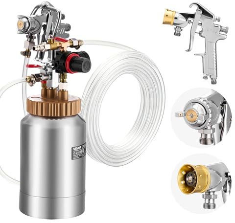VEVOR Spray Paint Pressure Pot, 0.5 Gal/2 L Pressure Pot Paint Sprayer, φ1.8mm + φ3mm Two Spray Guns Central Pneumatic Sprays Gun with Two 9.8 FT/3 m Hoses for Furniture, Car, Fence, Max 45 Psi