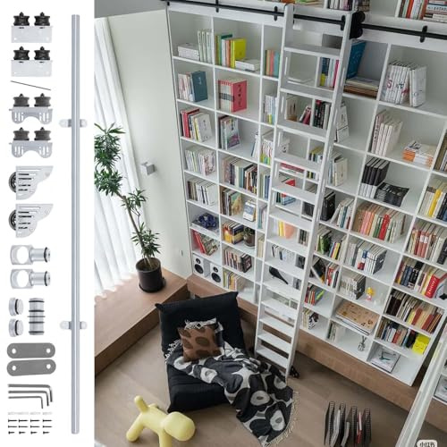 Rullande biblioteksstege med komplett rullsystem, glidande skenor med broms i kolstål för hem/loft (ingen stege)(Non-telescopic,100cm Spårkit)