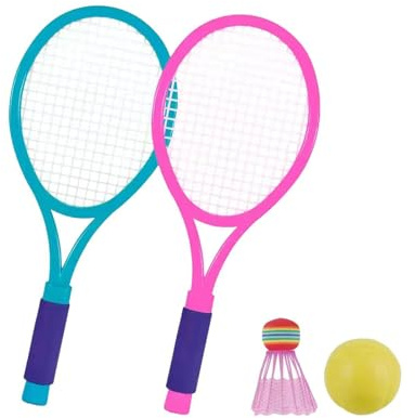 QUXVUIS Divertiti all'Aria Aperta con Racchette da Badminton Portatili e Set di Palline per Bambini, Racchette da Tennis per Bambini, Set Badminton per la Spiaggia in Giardino, Due campi Tennis