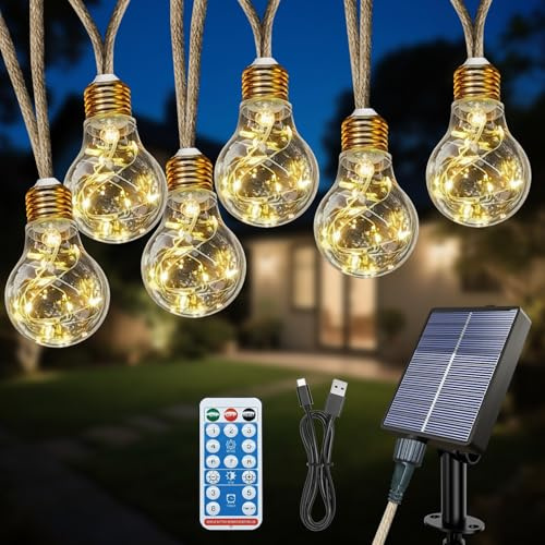 12.5M Guirnaldas Luces Exterior Solar, Cadena de Luces Solares Impermeable con 20 Bombillas, 8 Modos de Iluminación + Temporizador, Cuerda de Cáñamo Cadena para Jardín, Terraza, Patio, Fiestas, Bodas