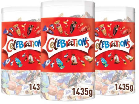 CELEBRATIONS - Coffret Chocolat de Noel à Partager 1,435kg - Assortiment de Mini Chocolats au Lait - Coffret Chocolat - Boite Cadeau - SNICKERS, TWIX, MARS, MALTESERS, BOUNTY - Lot de 3