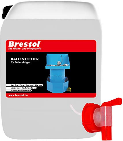Brestol Kaltreiniger 5 Liter Konzentrat inkl. Auslaufhahn 51 mm - Teilereiniger Motorreiniger Werkzeugreiniger Getriebereiniger Fettlöser Teerlöser Wachslöser Öllöser Lösemittel Kaltentfetter