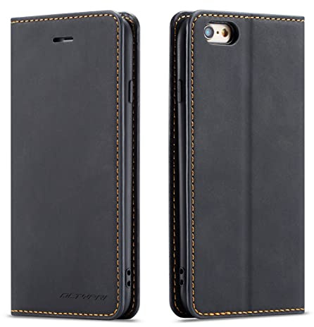 QLTYPRI Fodral för iPhone 7/8/SE 2020/SE 2022 5G, premium PU-läderfodral TPU stötfångare korthållare stöd, dold magnetisk adsorption flip plånboksfodral för iPhone SE 2022/SE 2020/8/7 – svart