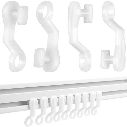 H&S 50pcs White Plastic Curtain Glider Hooks, Curtain Sliders, Rail Track Fittings & Clips